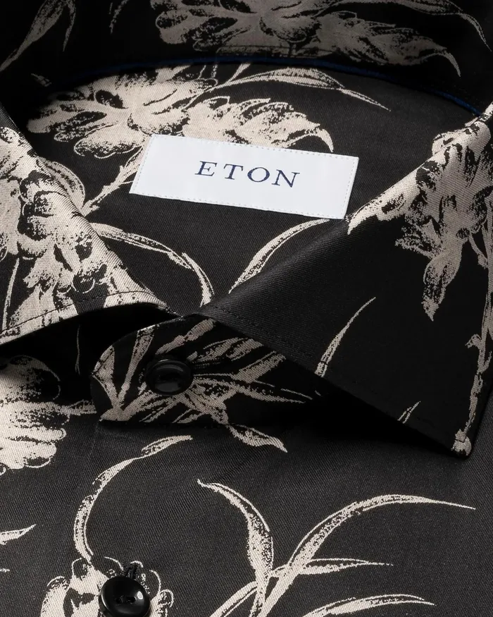 Men Floral Signature Twill Shirt Black Eton Dress Shirts Men Floral Signature Twill Shirt Black Eton Dress Shirts