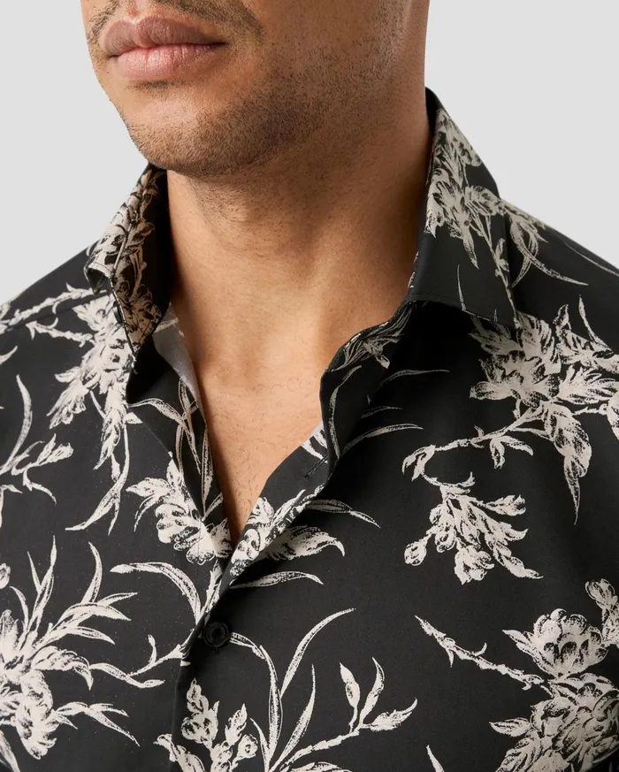 Men Floral Signature Twill Shirt Black Eton Dress Shirts Men Floral Signature Twill Shirt Black Eton Dress Shirts
