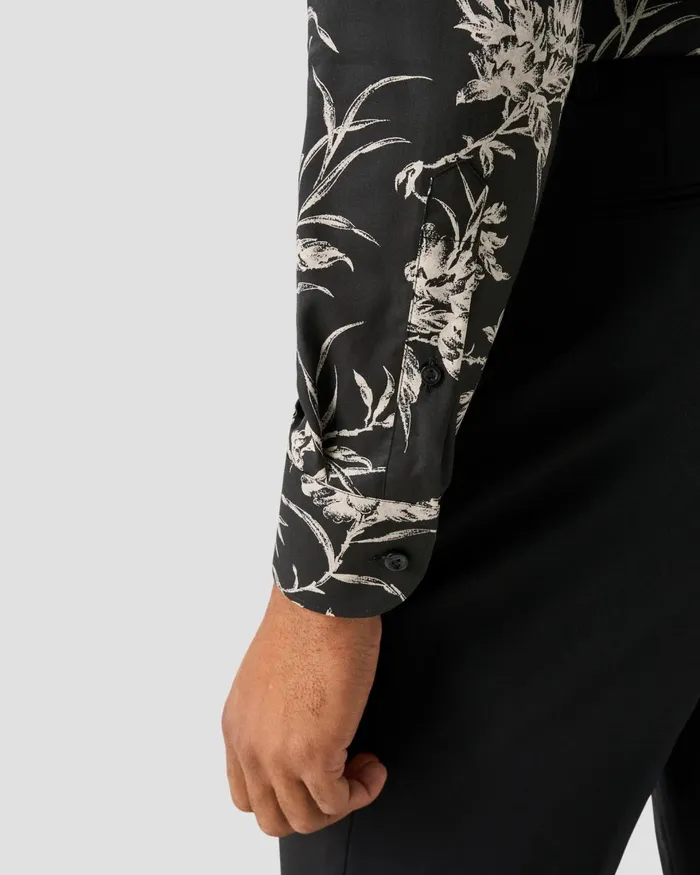 Men Floral Signature Twill Shirt Black Eton Dress Shirts Men Floral Signature Twill Shirt Black Eton Dress Shirts