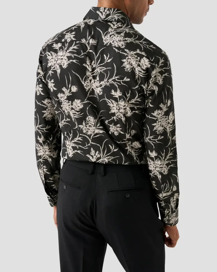 Men Floral Signature Twill Shirt Black Eton Dress Shirts Men Floral Signature Twill Shirt Black Eton Dress Shirts