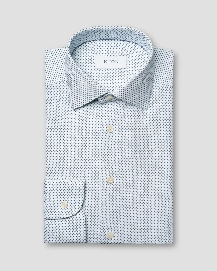 Men Geometric Cotton Fourway Stretch Shirt Blue Eton Dress Shirts Men Geometric Cotton Fourway Stretch Shirt Blue Eton Dress Shirts