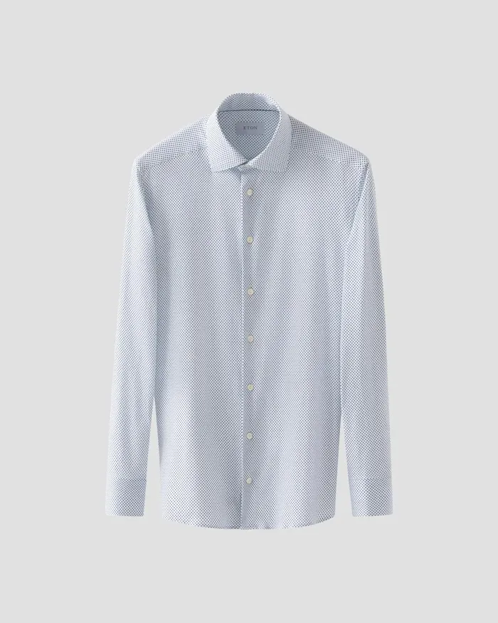 Men Geometric Cotton Fourway Stretch Shirt Blue Eton Dress Shirts Men Geometric Cotton Fourway Stretch Shirt Blue Eton Dress Shirts