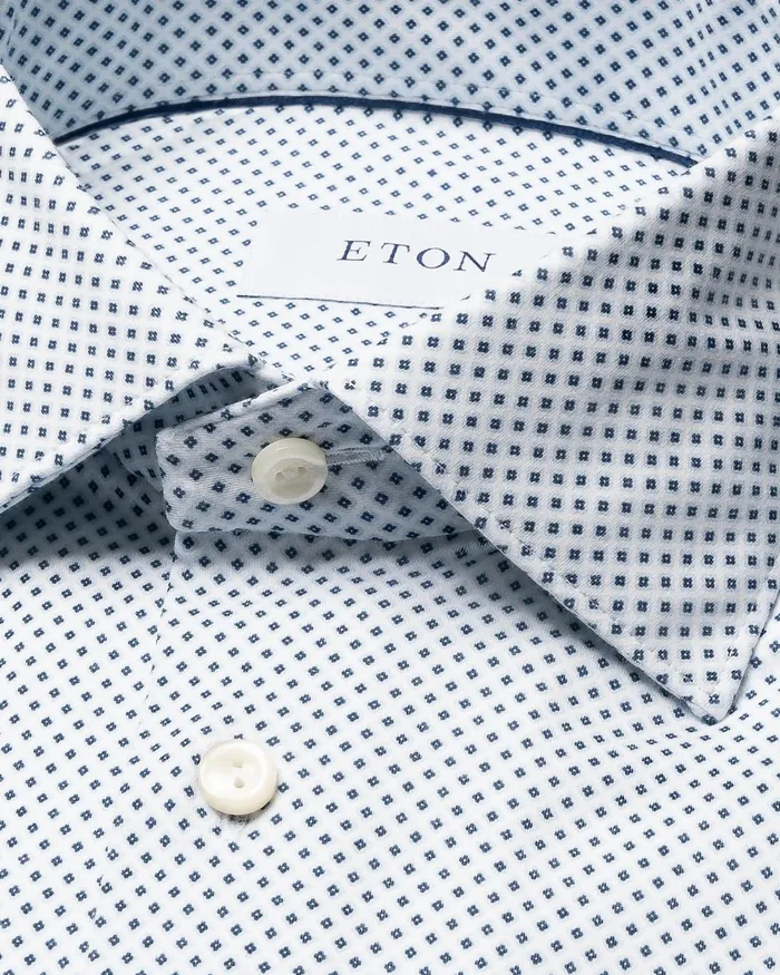 Men Geometric Cotton Fourway Stretch Shirt Blue Eton Dress Shirts Men Geometric Cotton Fourway Stretch Shirt Blue Eton Dress Shirts