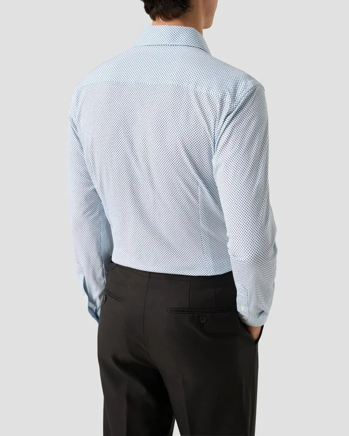 Men Geometric Cotton Fourway Stretch Shirt Blue Eton Dress Shirts Men Geometric Cotton Fourway Stretch Shirt Blue Eton Dress Shirts