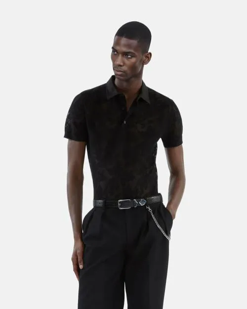 Men Jumpers and Cardigans The Kooples Black LaceEffect Knit Polo Black