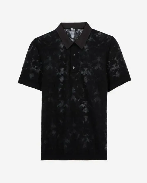 Men Jumpers and Cardigans The Kooples Black LaceEffect Knit Polo Black