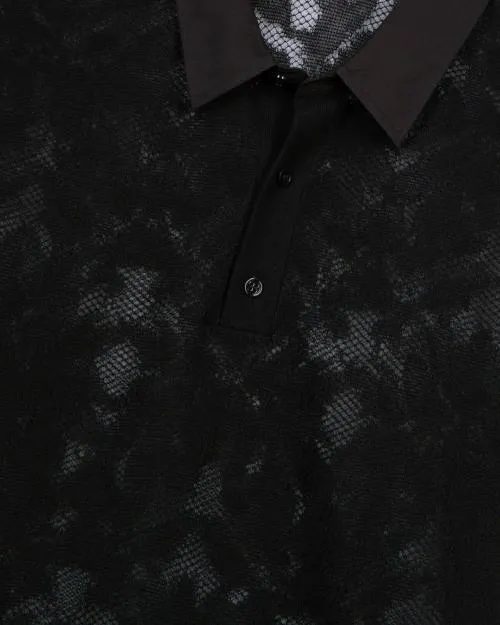 Men Jumpers and Cardigans The Kooples Black LaceEffect Knit Polo Black