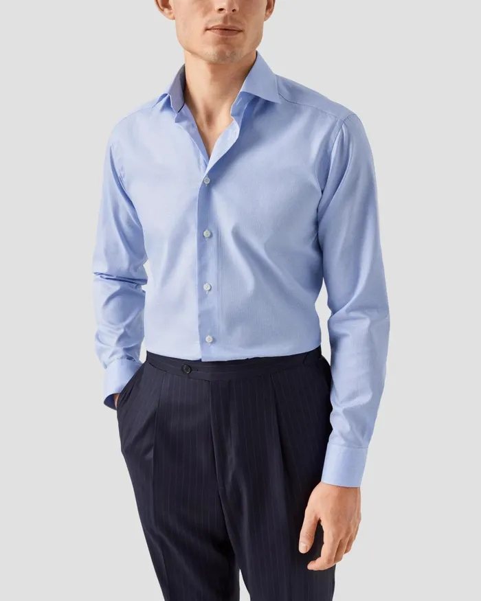 Men Light Blue Houndstooth Fine Twill Shirt Blue Eton Dress Shirts