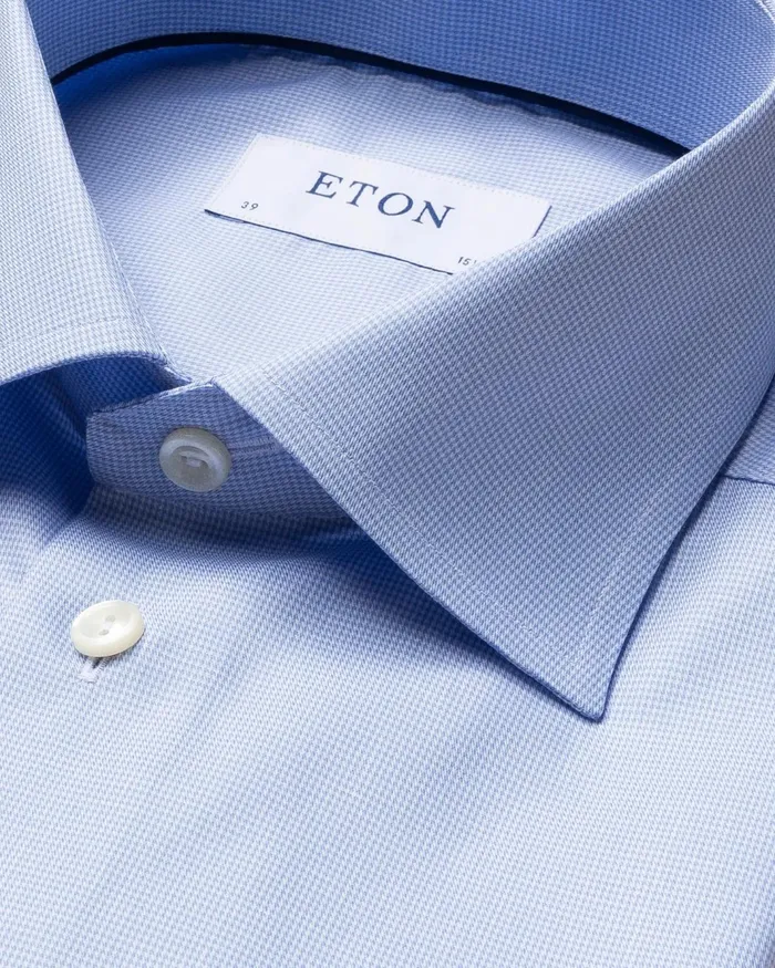 Men Light Blue Houndstooth Fine Twill Shirt Blue Eton Dress Shirts Men Light Blue Houndstooth Fine Twill Shirt Blue Eton Dress Shirts