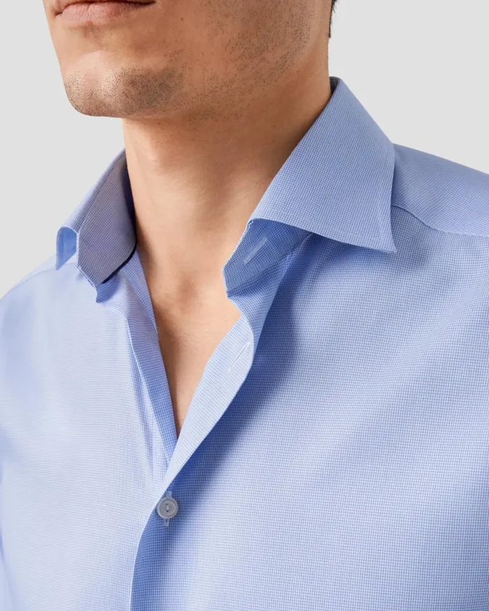 Men Light Blue Houndstooth Fine Twill Shirt Blue Eton Dress Shirts Men Light Blue Houndstooth Fine Twill Shirt Blue Eton Dress Shirts