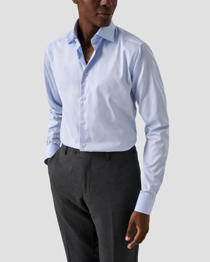 Men Light Blue Signature Twill Shirt Extra Long Sleeves Blue Eton Dress Shirts