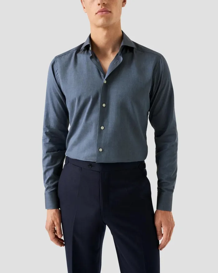 Men Lightweight Twill Shirt Blue Eton Dress Shirts