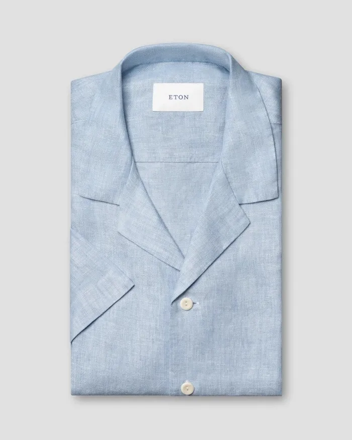 Men Linen Twill Resort Shirt Blue Eton Casual Shirts Men Linen Twill Resort Shirt Blue Eton Casual Shirts