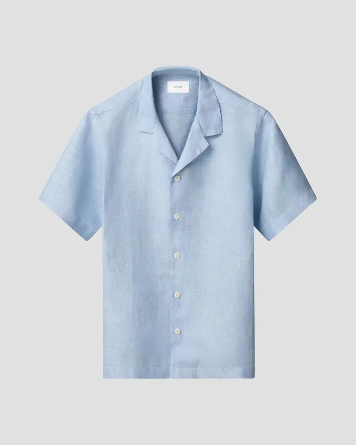 Men Linen Twill Resort Shirt Blue Eton Casual Shirts Men Linen Twill Resort Shirt Blue Eton Casual Shirts