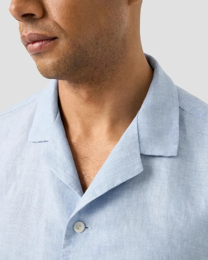 Men Linen Twill Resort Shirt Blue Eton Casual Shirts Men Linen Twill Resort Shirt Blue Eton Casual Shirts