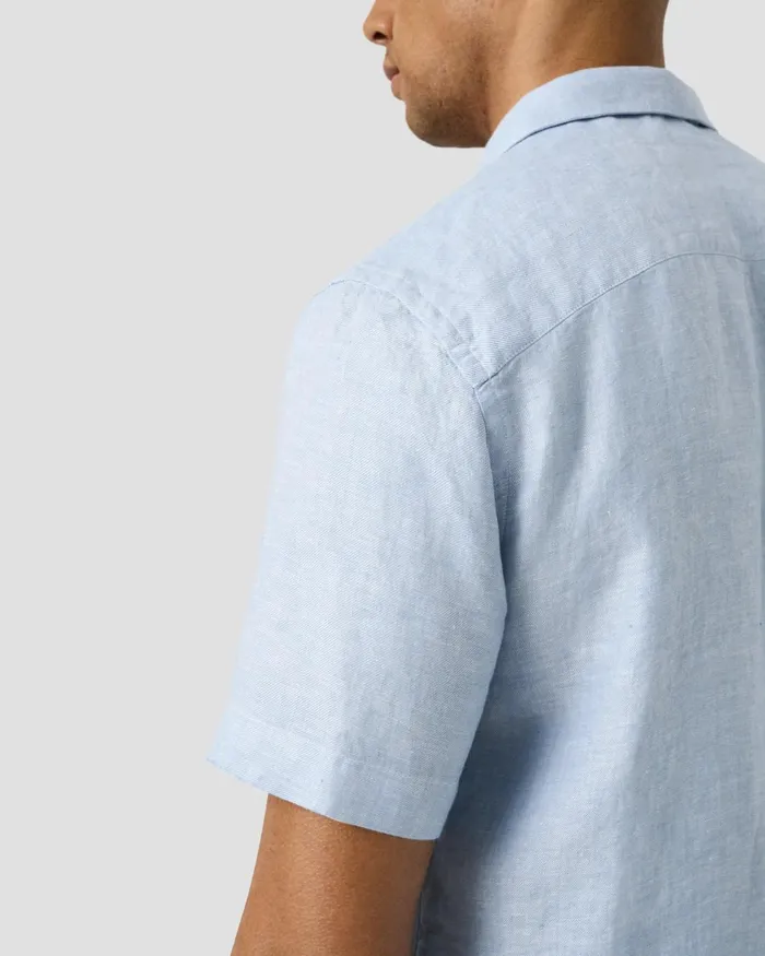 Men Linen Twill Resort Shirt Blue Eton Casual Shirts Men Linen Twill Resort Shirt Blue Eton Casual Shirts