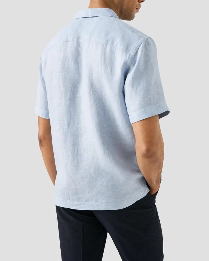 Men Linen Twill Resort Shirt Blue Eton Casual Shirts Men Linen Twill Resort Shirt Blue Eton Casual Shirts