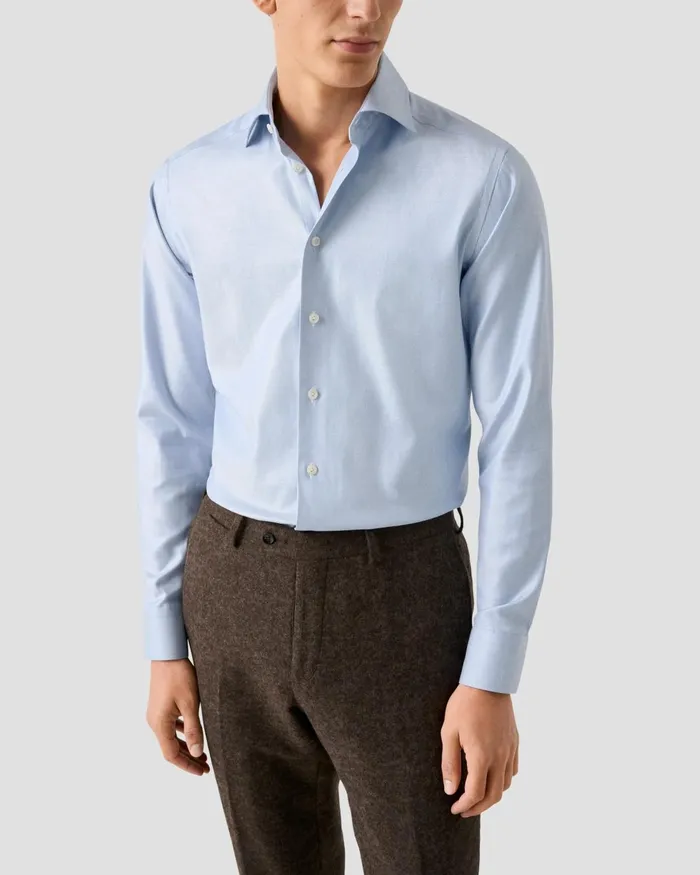 Men Mlange Solid Cotton TENCEL Lyocell Shirt Blue Eton Dress Shirts