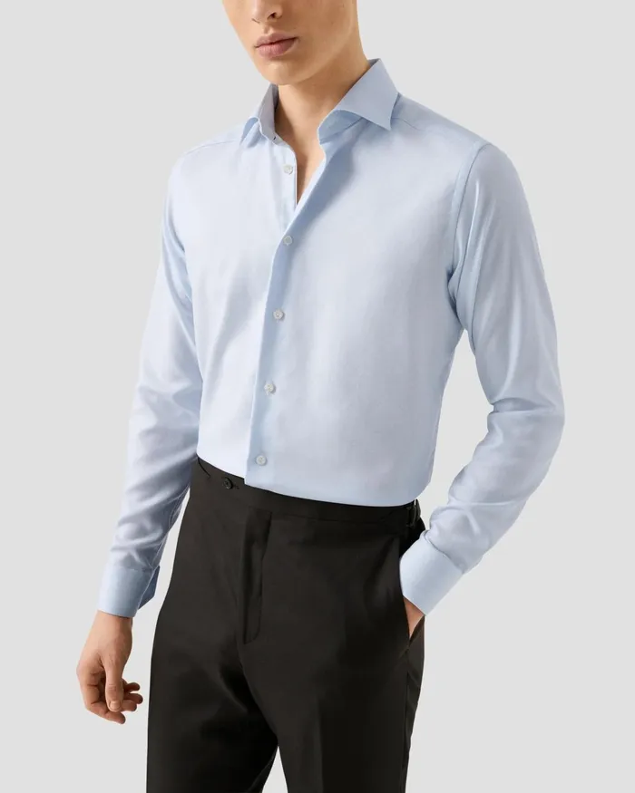 Men Melange Fine Twill Shirt Blue Eton Dress Shirts