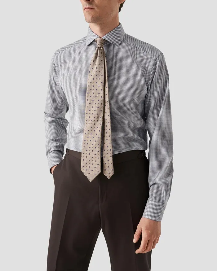 Men Micro Check Merino Wool Shirt Blue Eton Dress Shirts Men Micro Check Merino Wool Shirt Blue Eton Dress Shirts
