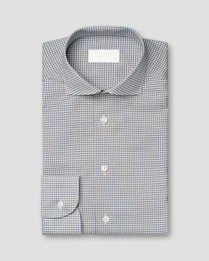 Men Micro Check Merino Wool Shirt Blue Eton Dress Shirts Men Micro Check Merino Wool Shirt Blue Eton Dress Shirts