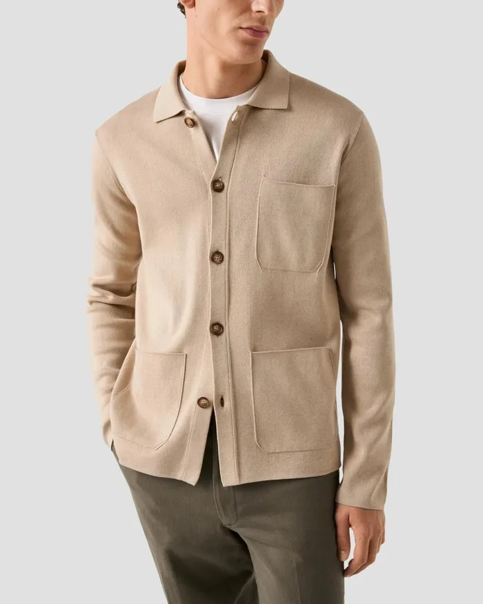 Men Milano Knit Jacket Off White Eton Overshirts