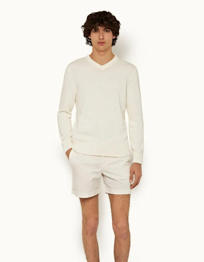 Men Orlebar Brown Day Shorts Bulldog Cotton Twill White Sand