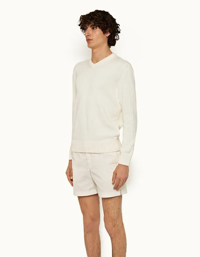 Men Orlebar Brown Day Shorts Bulldog Cotton Twill White Sand