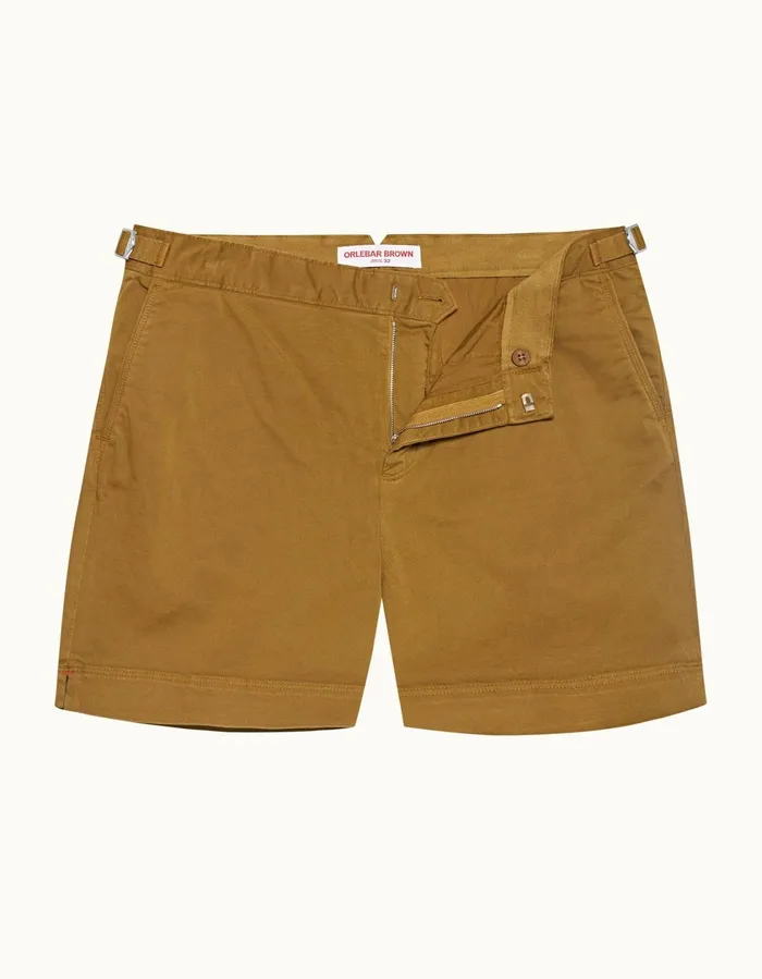 Men Orlebar Brown Day Shorts Bulldog StretchCotton Golden Khaki