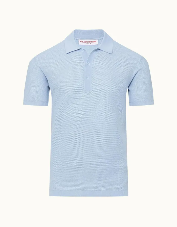 Men Orlebar Brown Polo Shirts Maranon Ice Blue