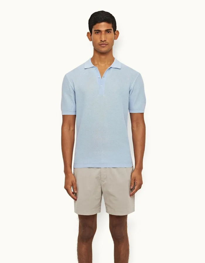 Men Orlebar Brown Polo Shirts Maranon Ice Blue