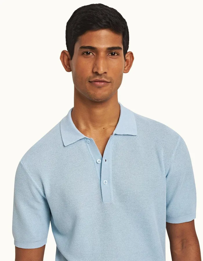 Men Orlebar Brown Polo Shirts Maranon Ice Blue