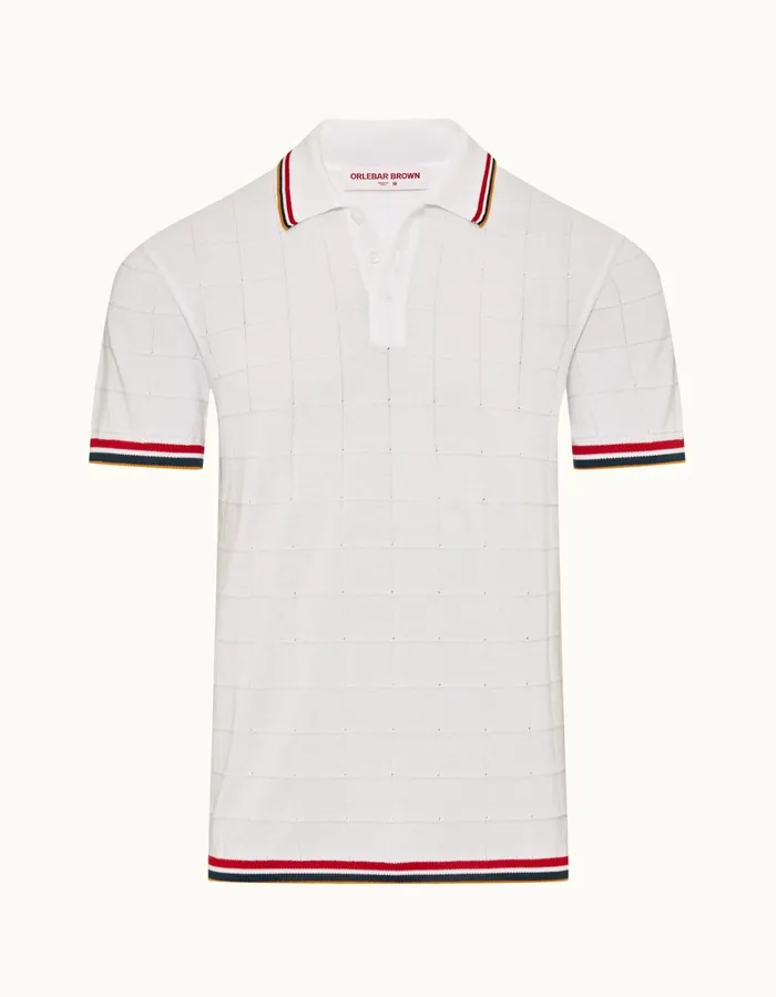 Men Orlebar Brown Polo Shirts Maranon Tipping White