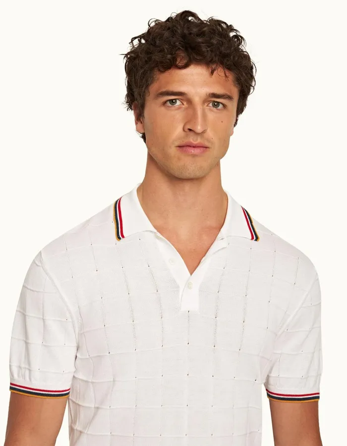 Men Orlebar Brown Polo Shirts Maranon Tipping White