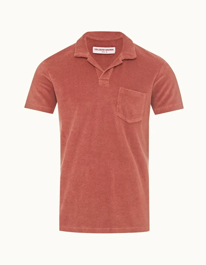 Men Orlebar Brown Polo Shirts Terry Towelling Mauve