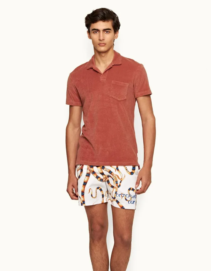 Men Orlebar Brown Polo Shirts Terry Towelling Mauve