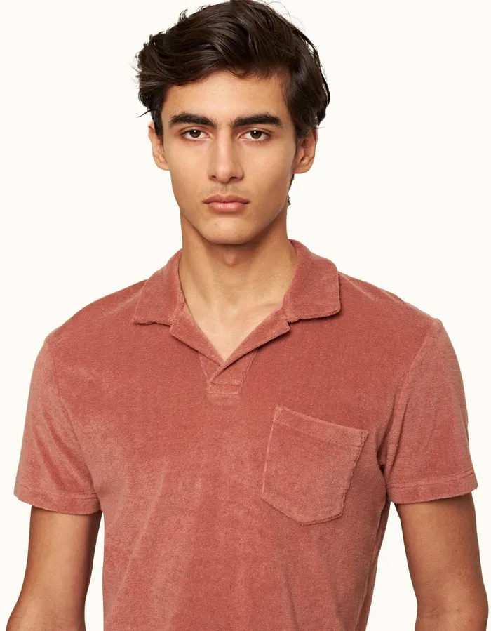 Men Orlebar Brown Polo Shirts Terry Towelling Mauve