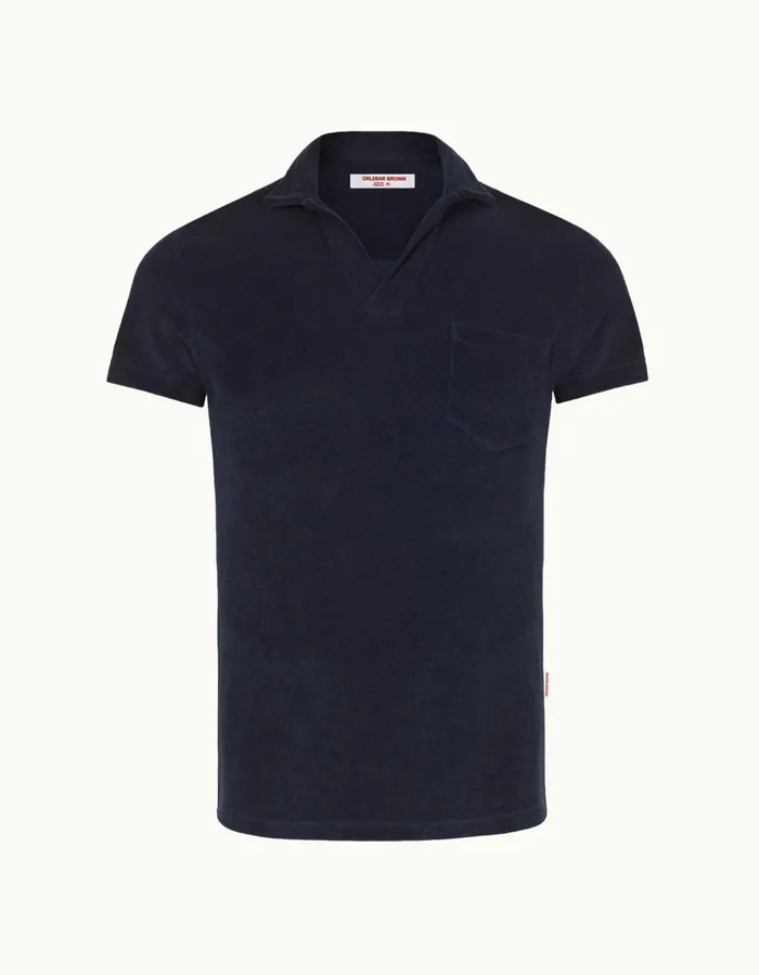 Men Orlebar Brown Polo Shirts Terry Towelling Navy
