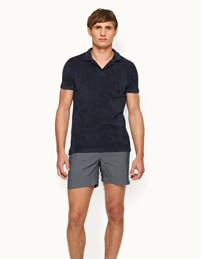 Men Orlebar Brown Polo Shirts Terry Towelling Navy