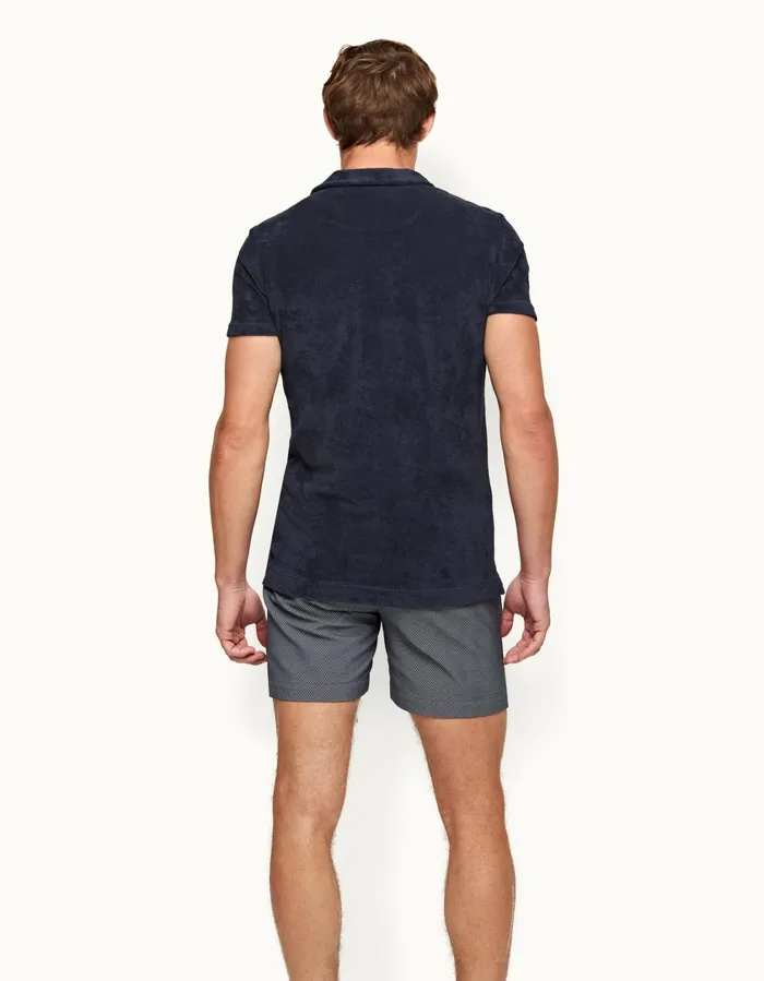 Men Orlebar Brown Polo Shirts Terry Towelling Navy