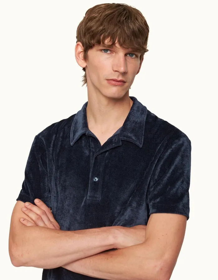 Men Orlebar Brown Polo Shirts Walcott Velvet Midnight Navy