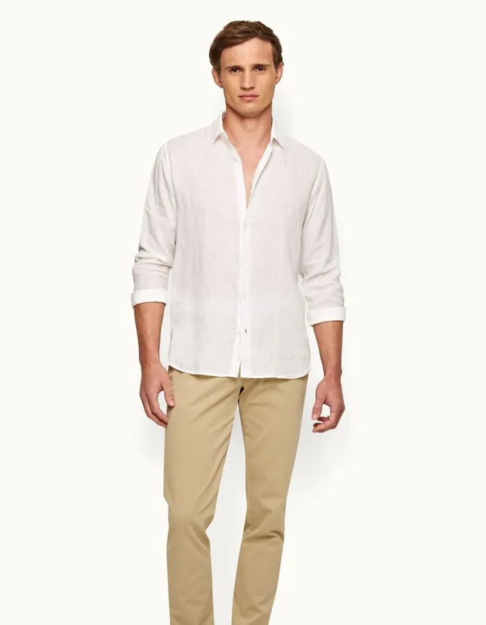 Men Orlebar Brown Shirts Giles Linen White