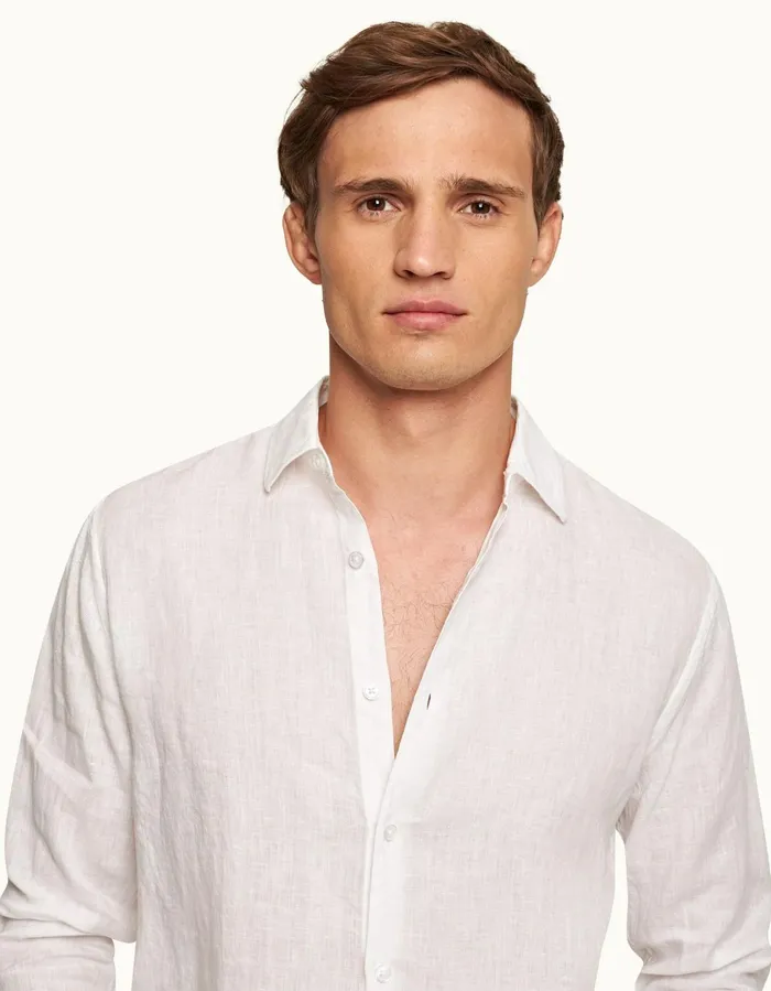 Men Orlebar Brown Shirts Giles Linen White