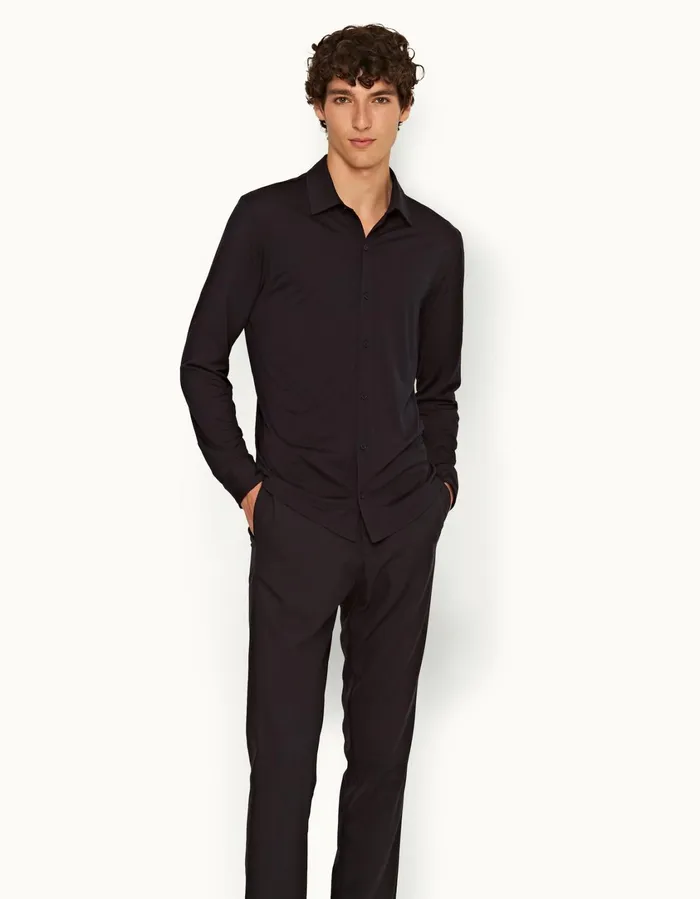 Men Orlebar Brown Shirts Giles Merino Night Iris