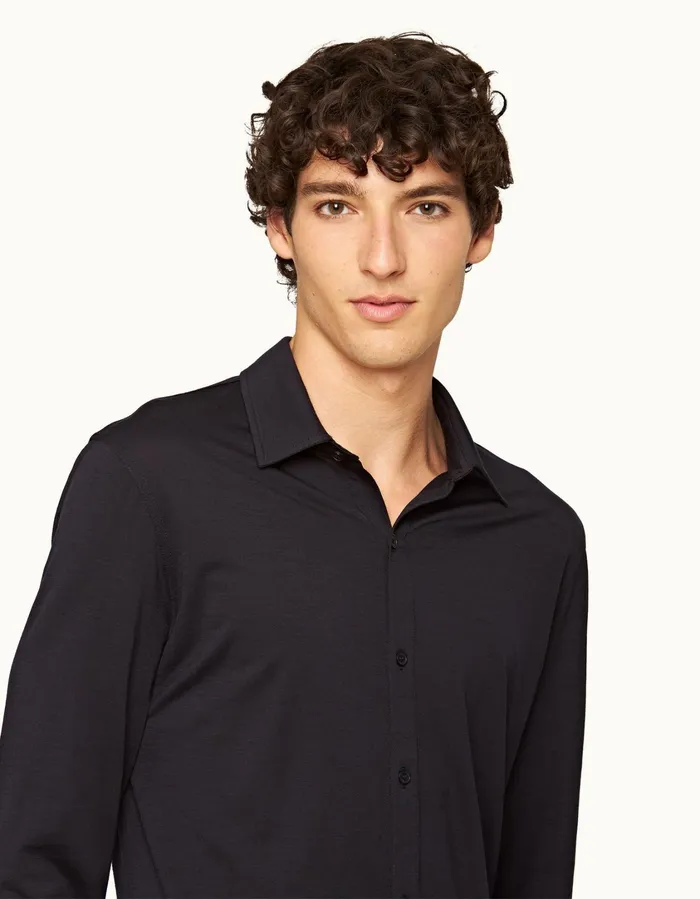 Men Orlebar Brown Shirts Giles Merino Night Iris