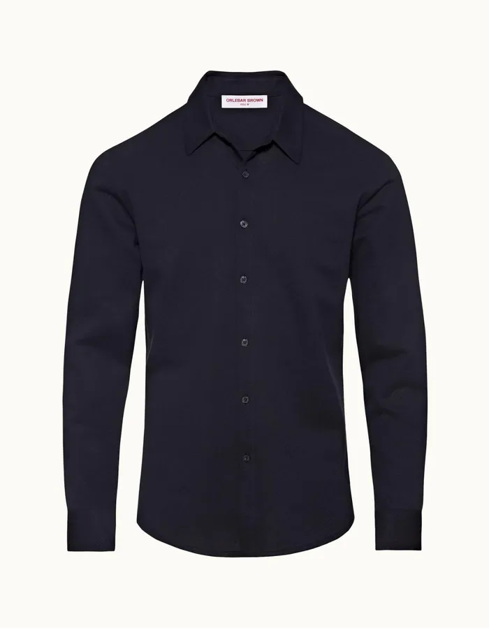 Men Orlebar Brown Shirts Giles Pique Night Iris