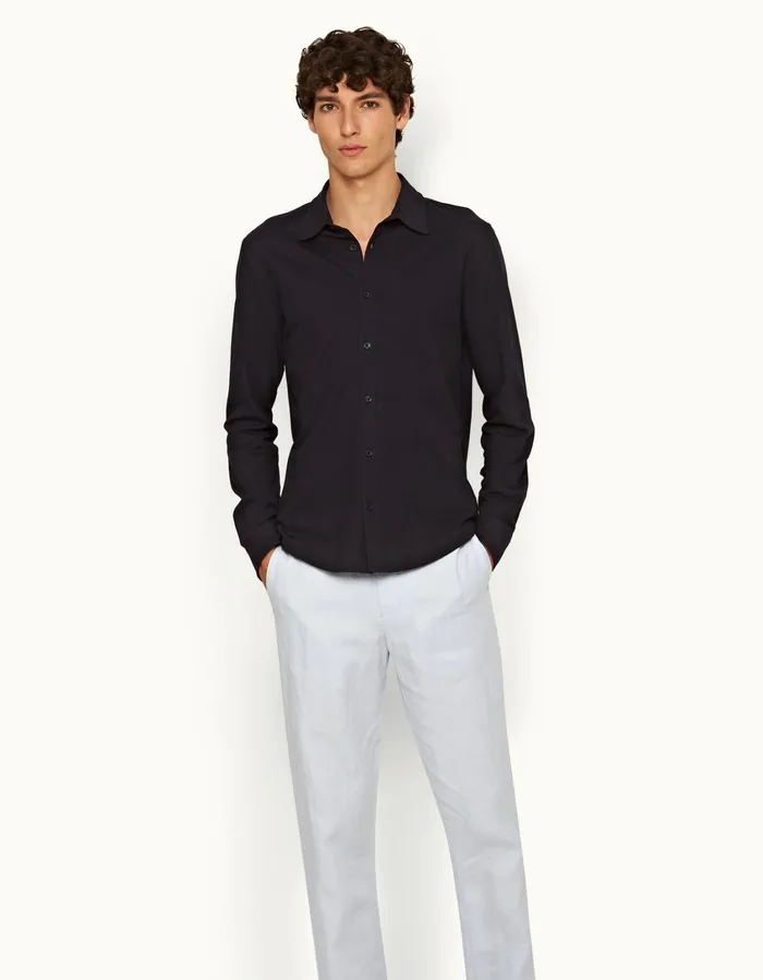 Men Orlebar Brown Shirts Giles Pique Night Iris
