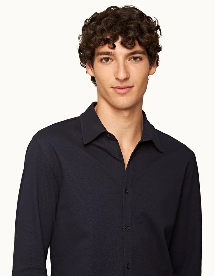 Men Orlebar Brown Shirts Giles Pique Night Iris