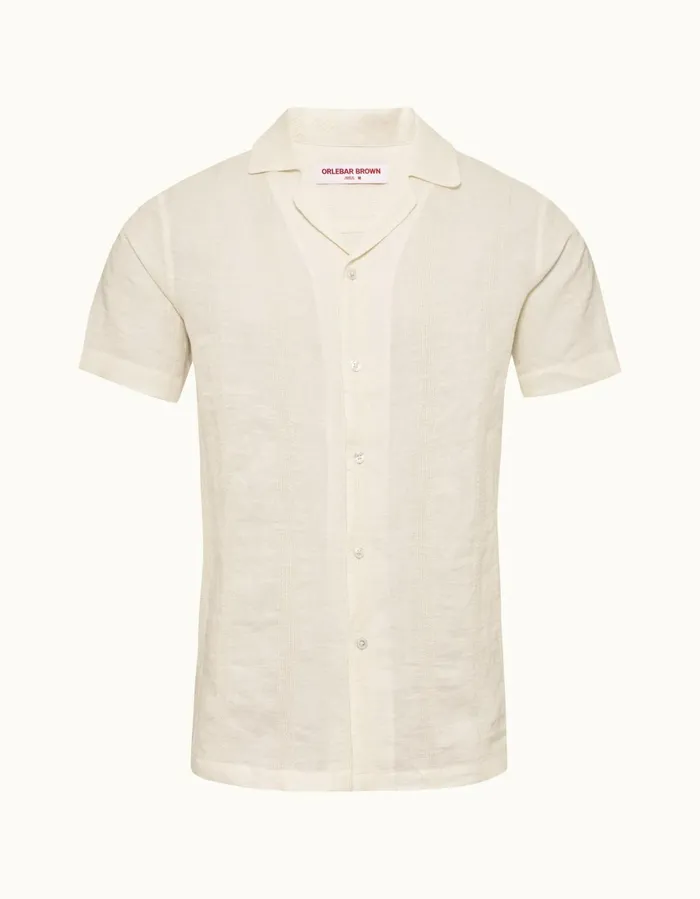 Men Orlebar Brown Shirts Hibbert Linen Sandbar