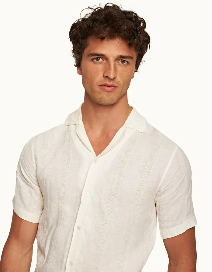Men Orlebar Brown Shirts Hibbert Linen Sandbar